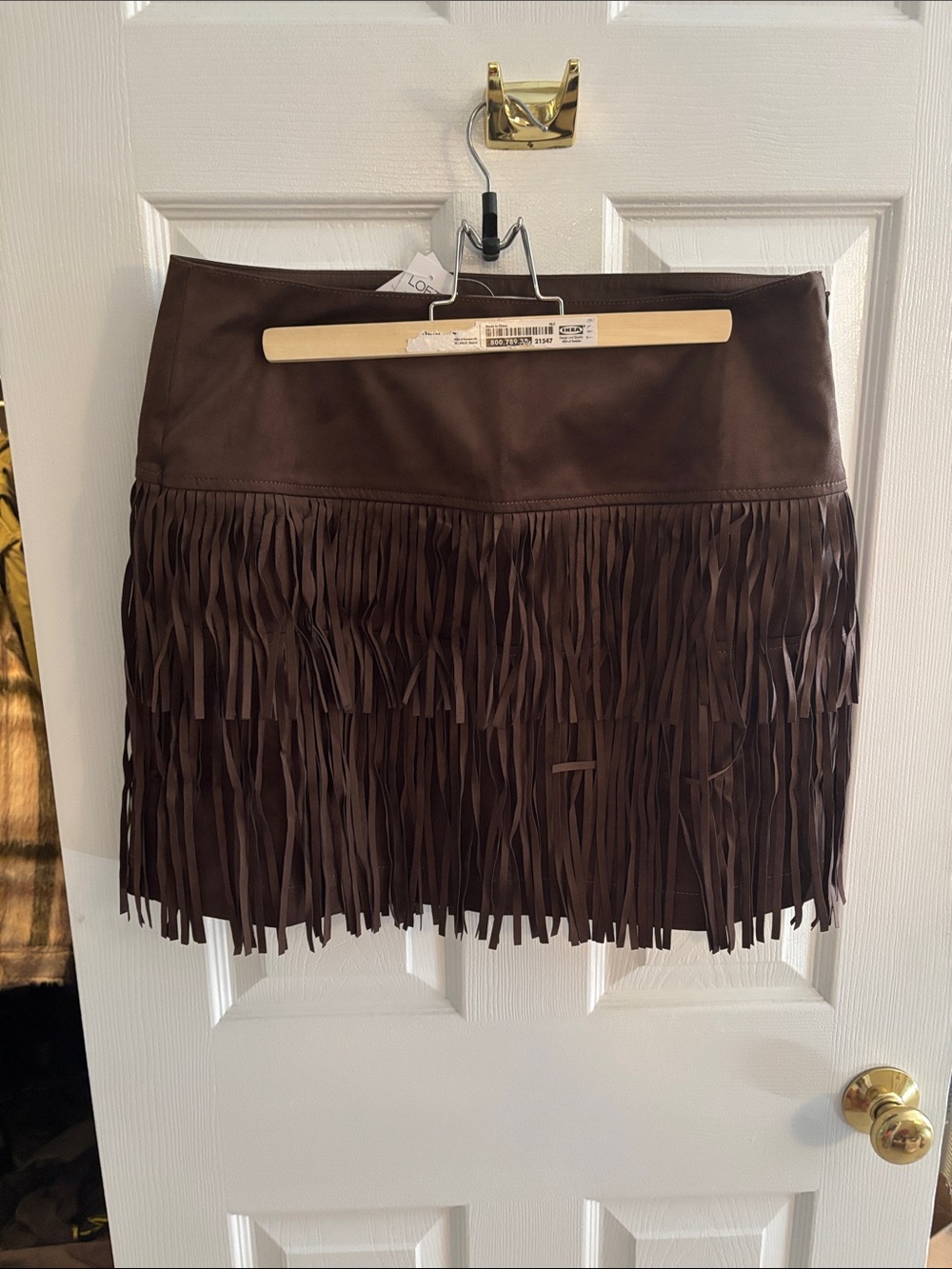 Loft Fringe Faux-Suede Mini Skirt - Brown NWT